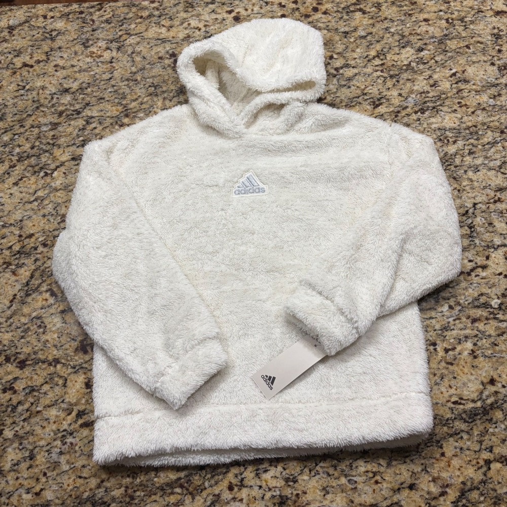 NEW Adidas Womens White Fleece Metallic Sparkle Hoodie XL Pullover Logo ws